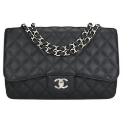 CHANEL Single Flap Jumbo Bag Black Caviar with Silver Hardware 2010