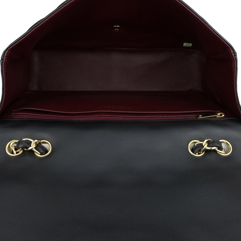 CHANEL Single Flap Jumbo Bag Black Lambskin with Gold Hardware 2010 For Sale 11