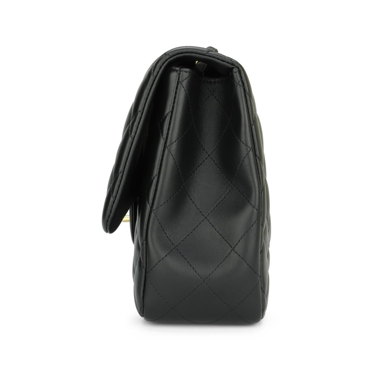 Women's or Men's CHANEL Single Flap Jumbo Bag Black Lambskin with Gold Hardware 2010