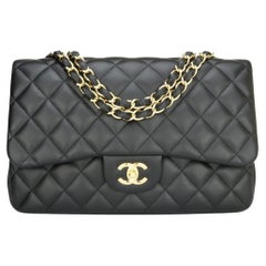 CHANEL Single Flap Jumbo Bag Black Lambskin with Gold Hardware 2010