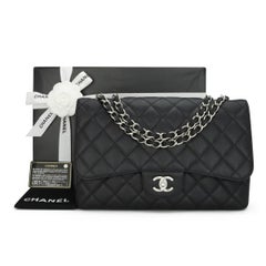 CHANEL Single Flap Jumbo Bag in Black Caviar with Silver-Tone Hardware 2010