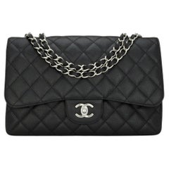 CHANEL Single Flap Jumbo Bag in Black Caviar with Silver-Tone Hardware 2010