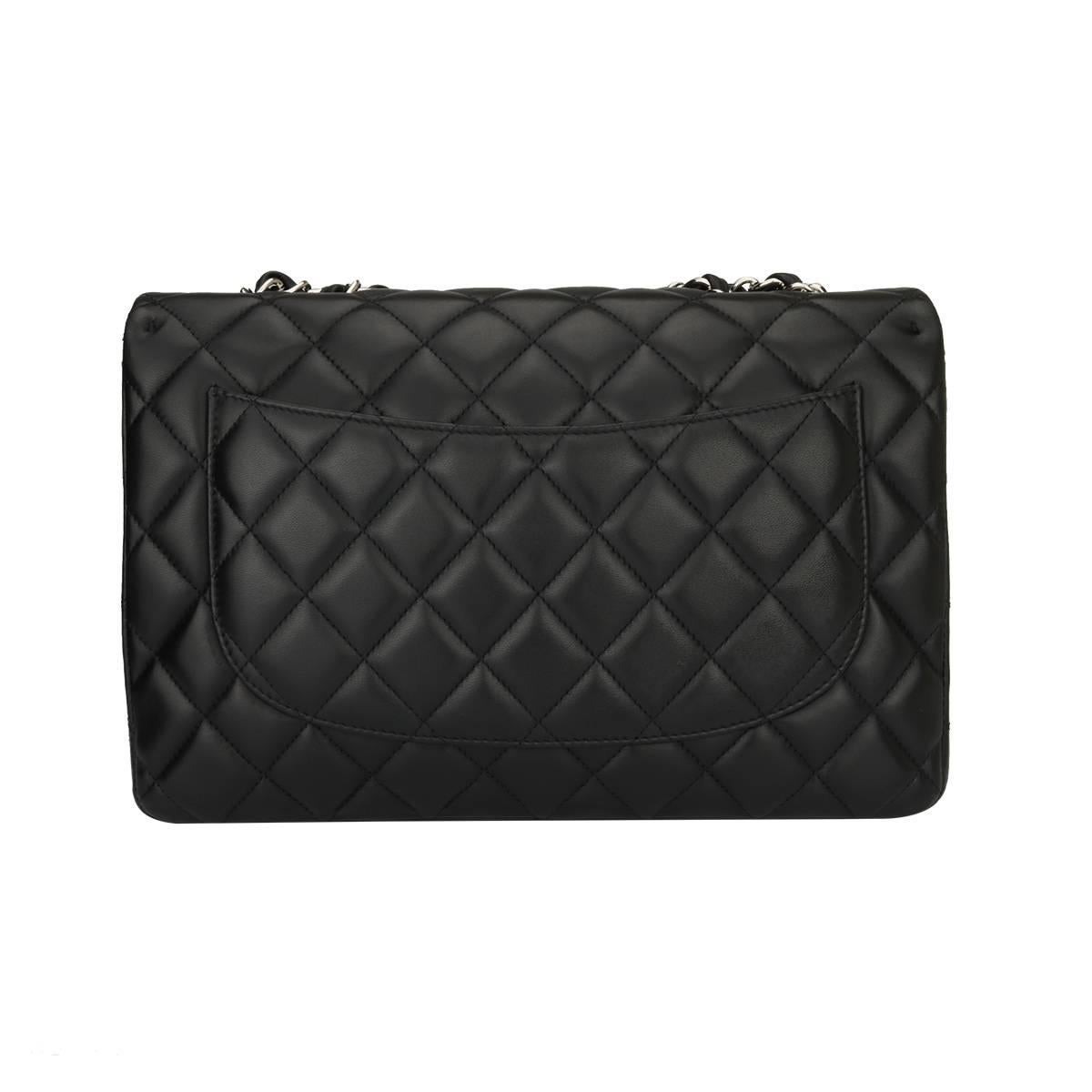 CHANEL Single Flap Jumbo Black Lambskin with Silver Hardware 2009 In Excellent Condition In Huddersfield, GB