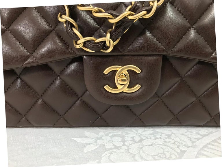 Chanel Single Flap Jumbo Chocolate Brown Leather Handbag For Sale at ...