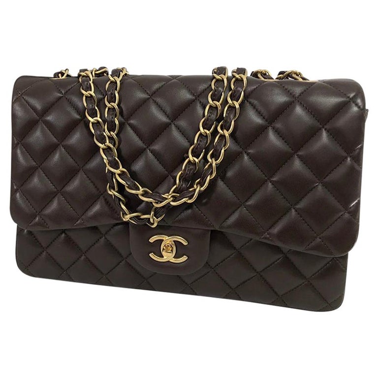 Chanel Single Flap Jumbo Chocolate Brown Leather Handbag For Sale at ...