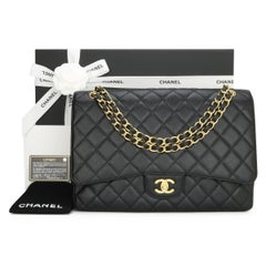 CHANEL Single Flap Maxi Bag Black Caviar with Gold Hardware 2010