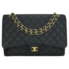 CHANEL Single Flap Maxi Bag Black Caviar with Gold Hardware 2010