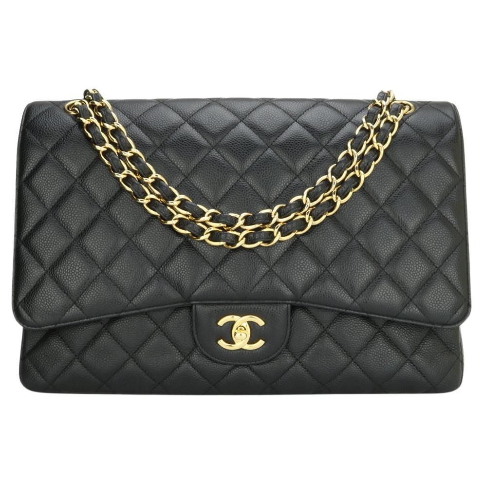 CHANEL Single Flap Maxi Bag Black Caviar with Gold Hardware 2010