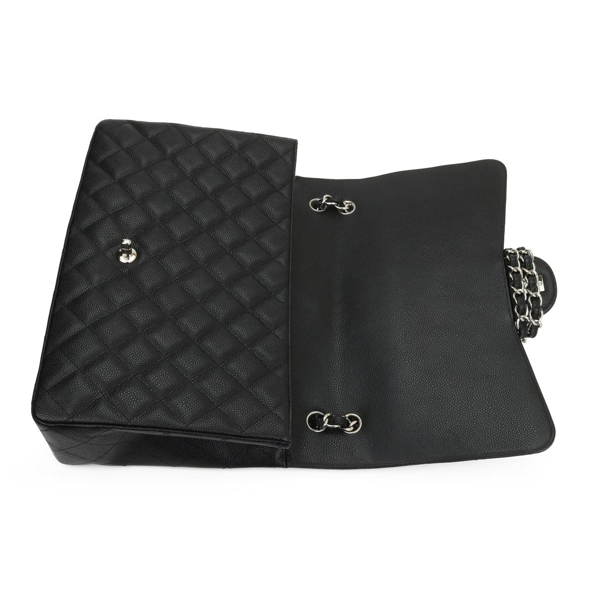 CHANEL Single Flap Maxi Bag Black Caviar with Silver Hardware 2010 6
