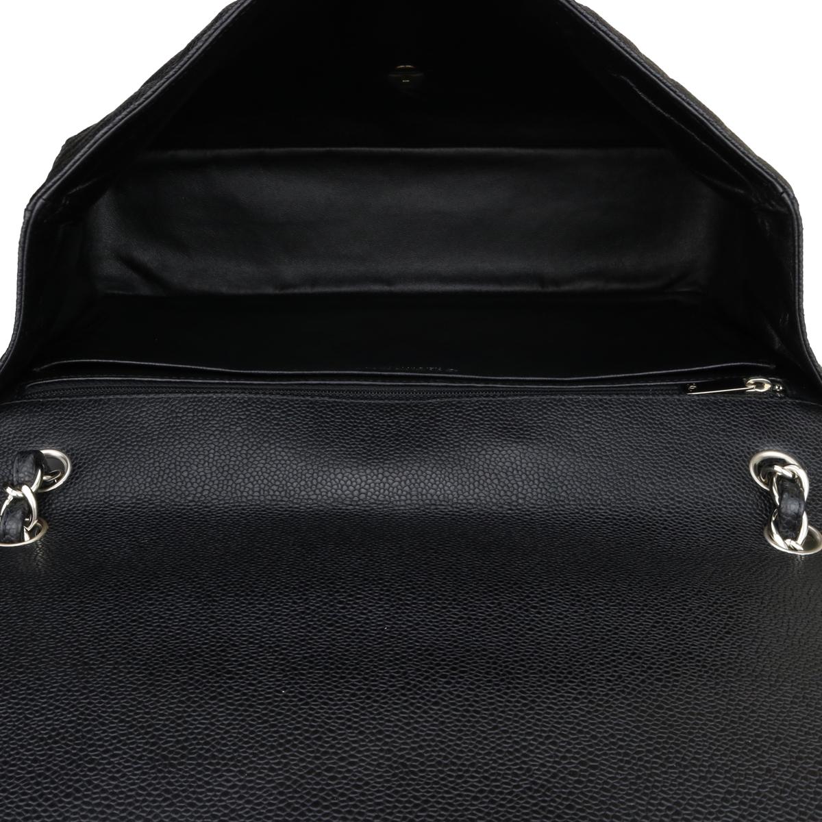 CHANEL Single Flap Maxi Bag Black Caviar with Silver Hardware 2010 8