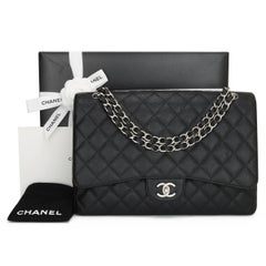 CHANEL Single Flap Maxi Bag Black Caviar with Silver Hardware 2010