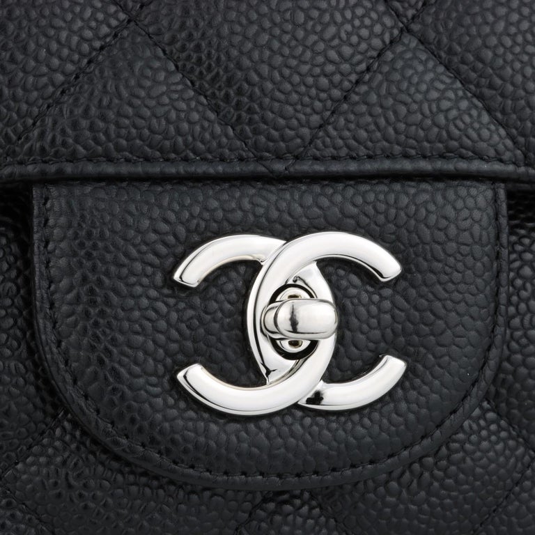 Women's or Men's CHANEL Single Flap Maxi Bag Black Caviar with Silver Hardware 2010 For Sale