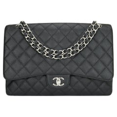 CHANEL Single Flap Maxi Bag Black Caviar with Silver Hardware 2010