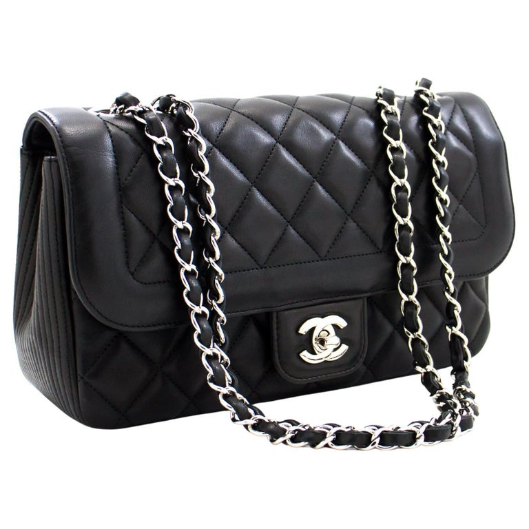 black and silver chain on front chanel bag