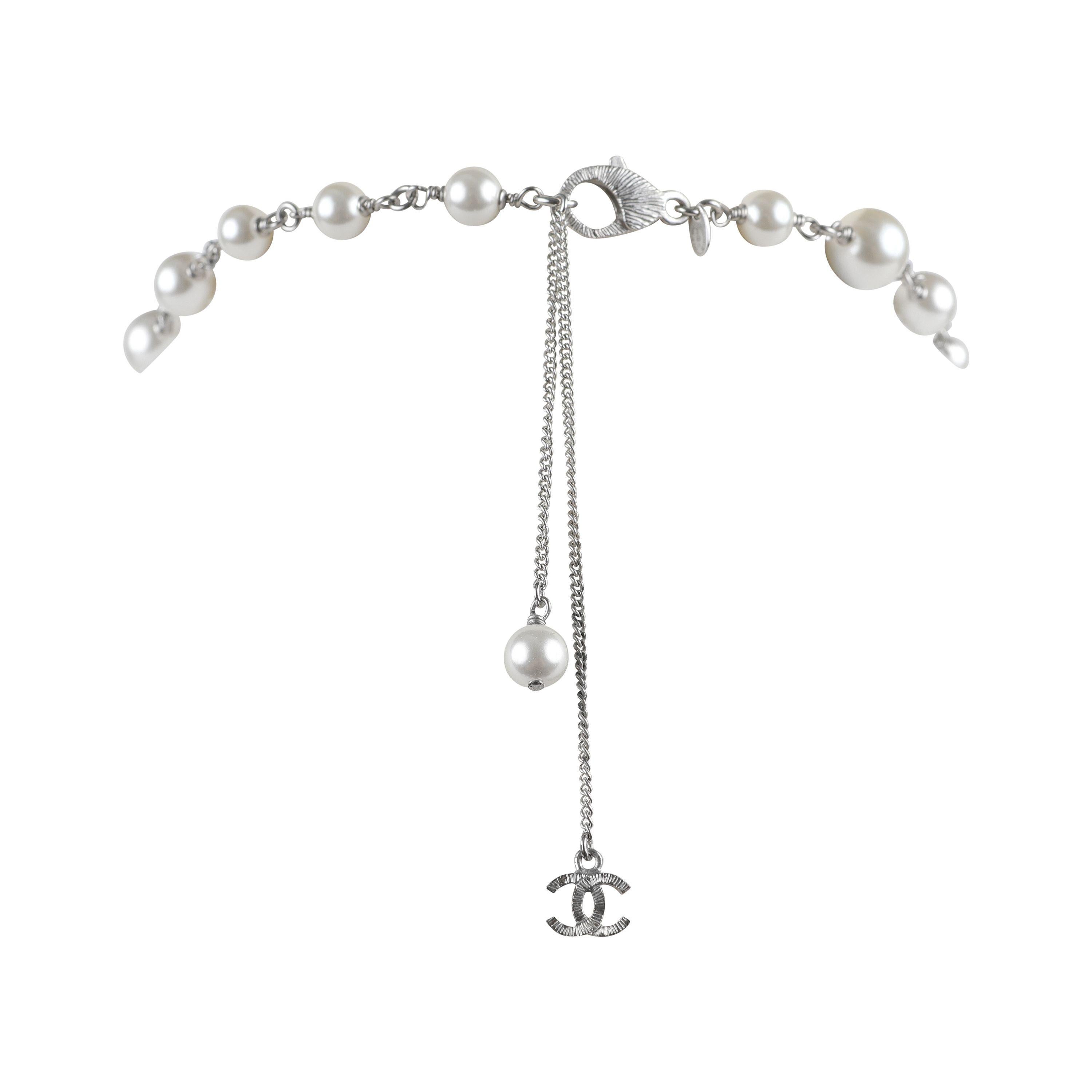 Chanel Einreihige Perlen- und Kristall-Halskette CC Damen im Angebot