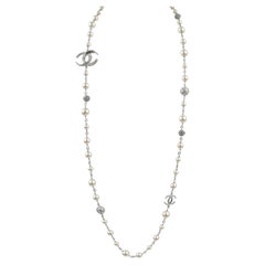 Chanel Single Strand Pearl and Crystal CC Necklace