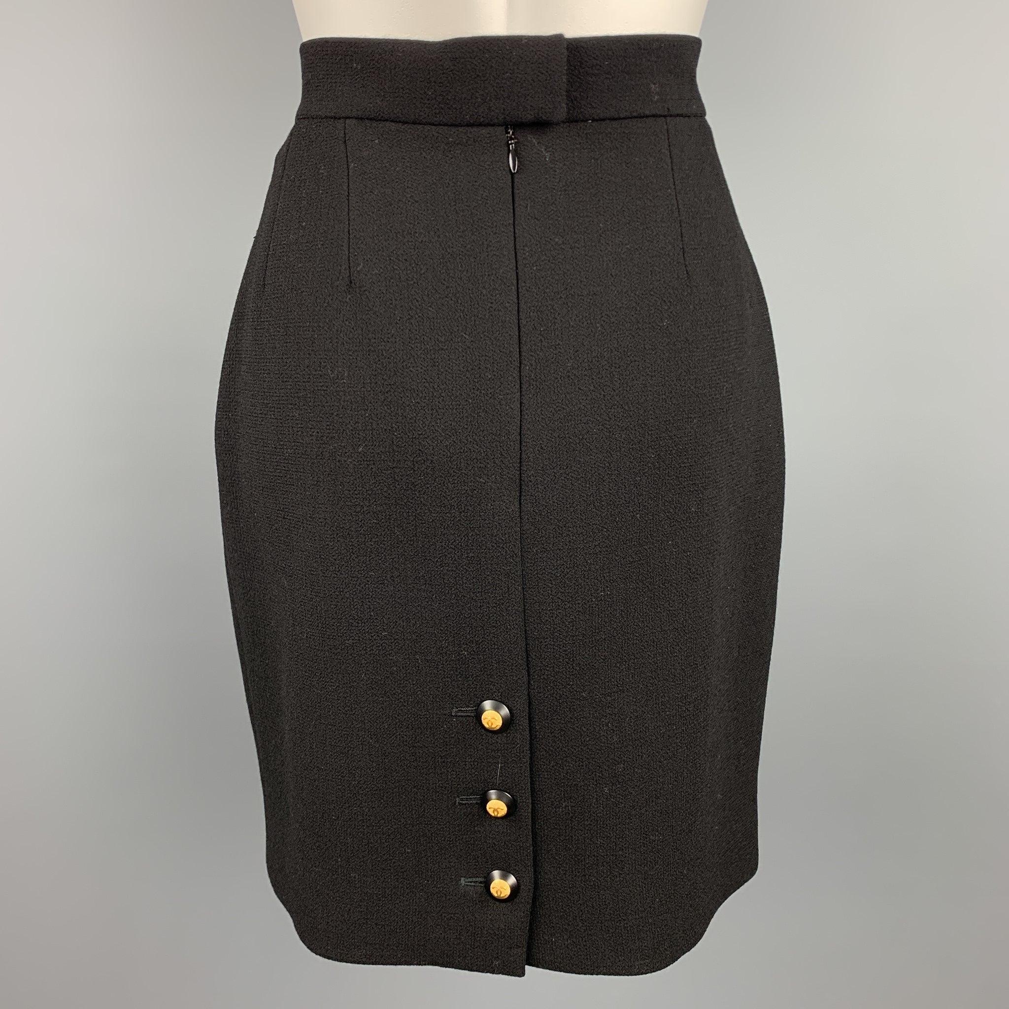 CHANEL Size 10 Black Crepe Wool Pencil Skirt In Good Condition For Sale In San Francisco, CA