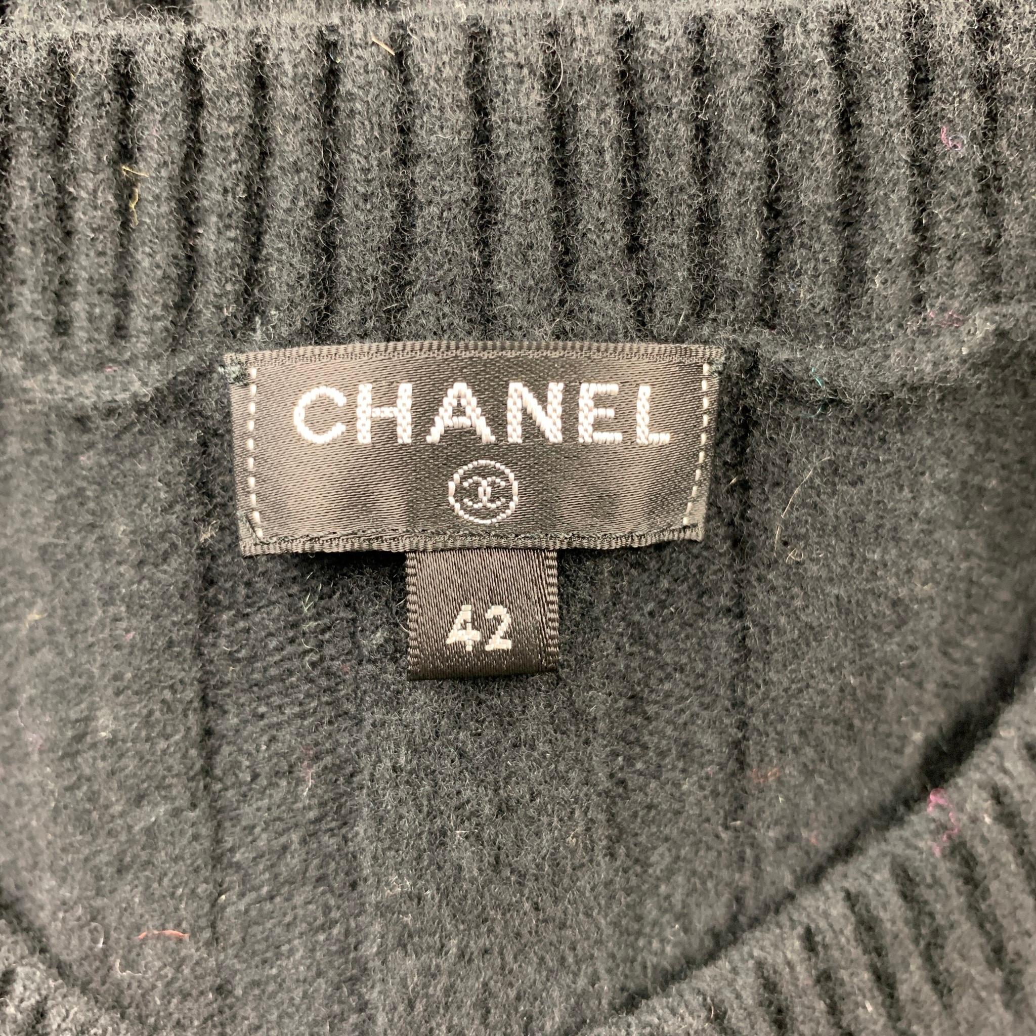 CHANEL Size 10 Black Knitted Pleated Wool Crew-Neck Sweater Dress 1