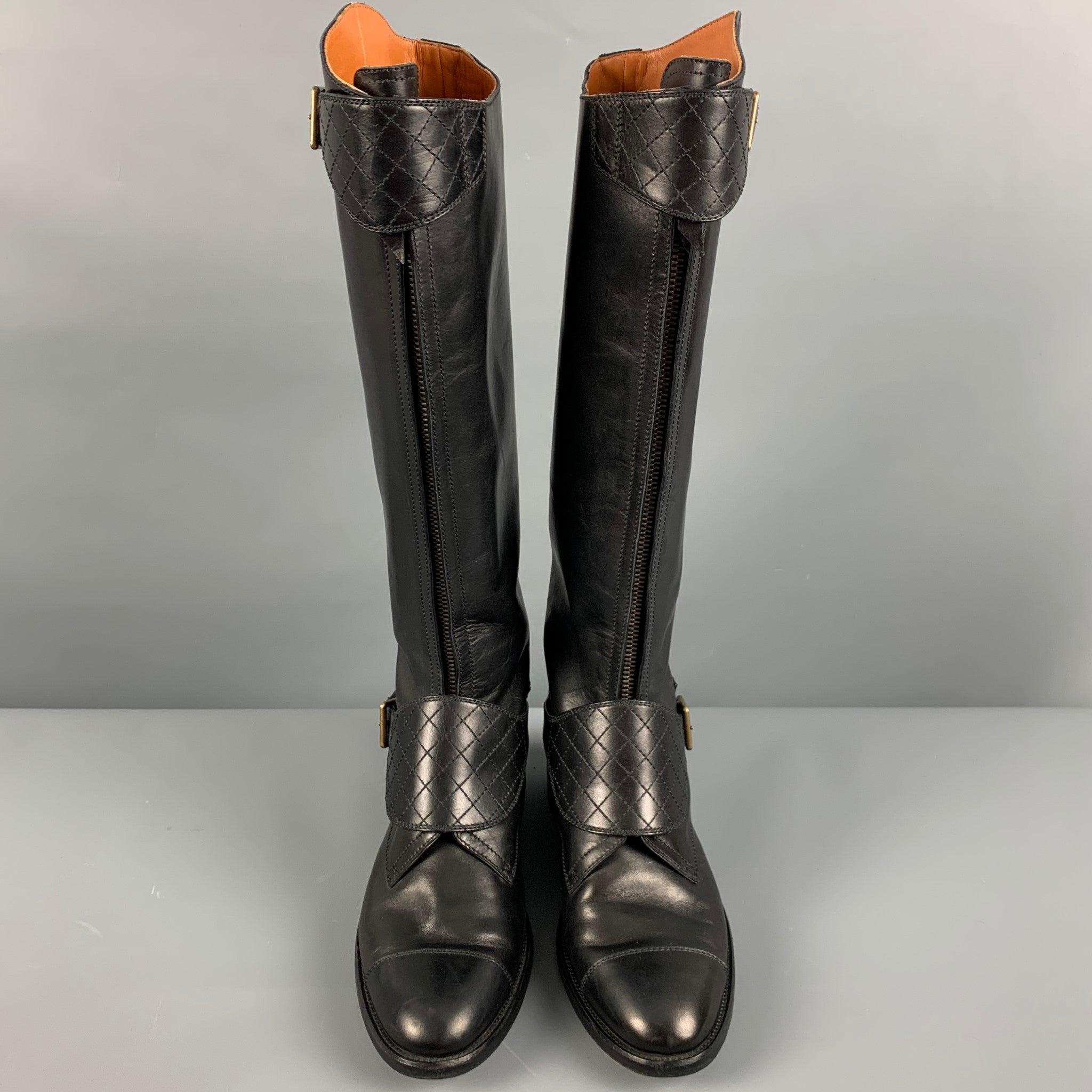 Women's CHANEL Size 10 Black Leather Riding Boots