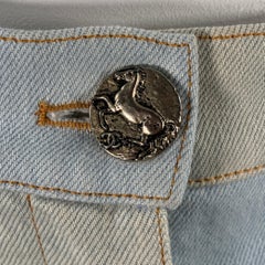 CHANEL Size 10 Blue Grey Cotton Button Up Wide Leg Casual Pants