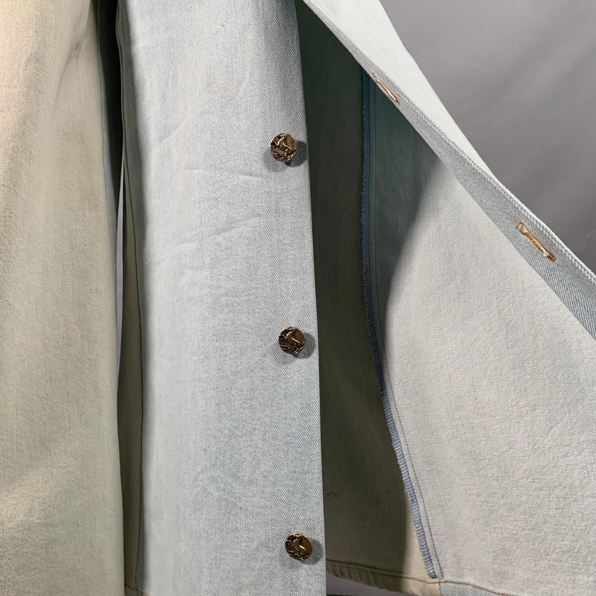 Gray CHANEL Size 10 Blue Grey Cotton Button Up Wide Leg Casual Pants For Sale