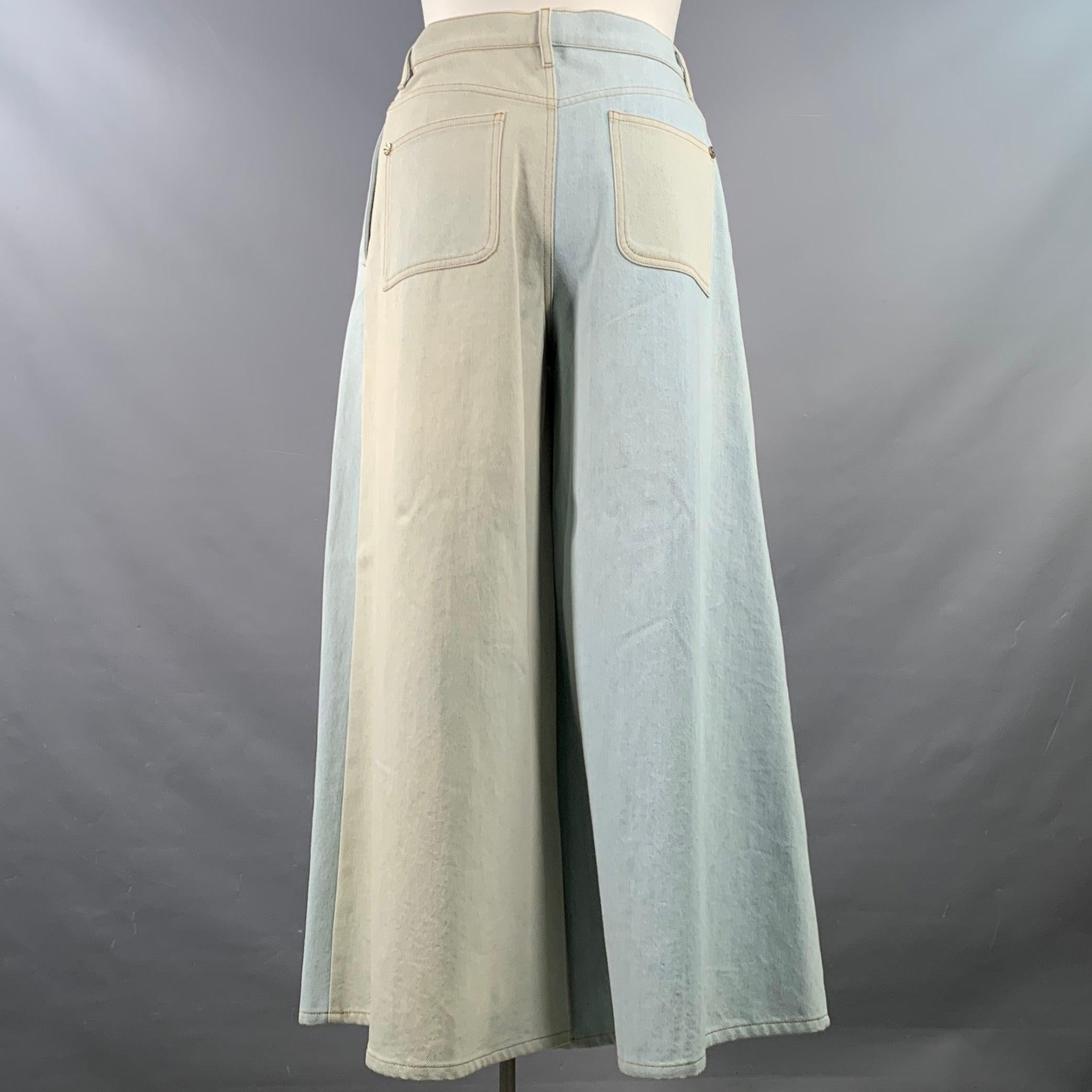 CHANEL Size 10 Blue Grey Cotton Button Up Wide Leg Casual Pants In Excellent Condition For Sale In San Francisco, CA
