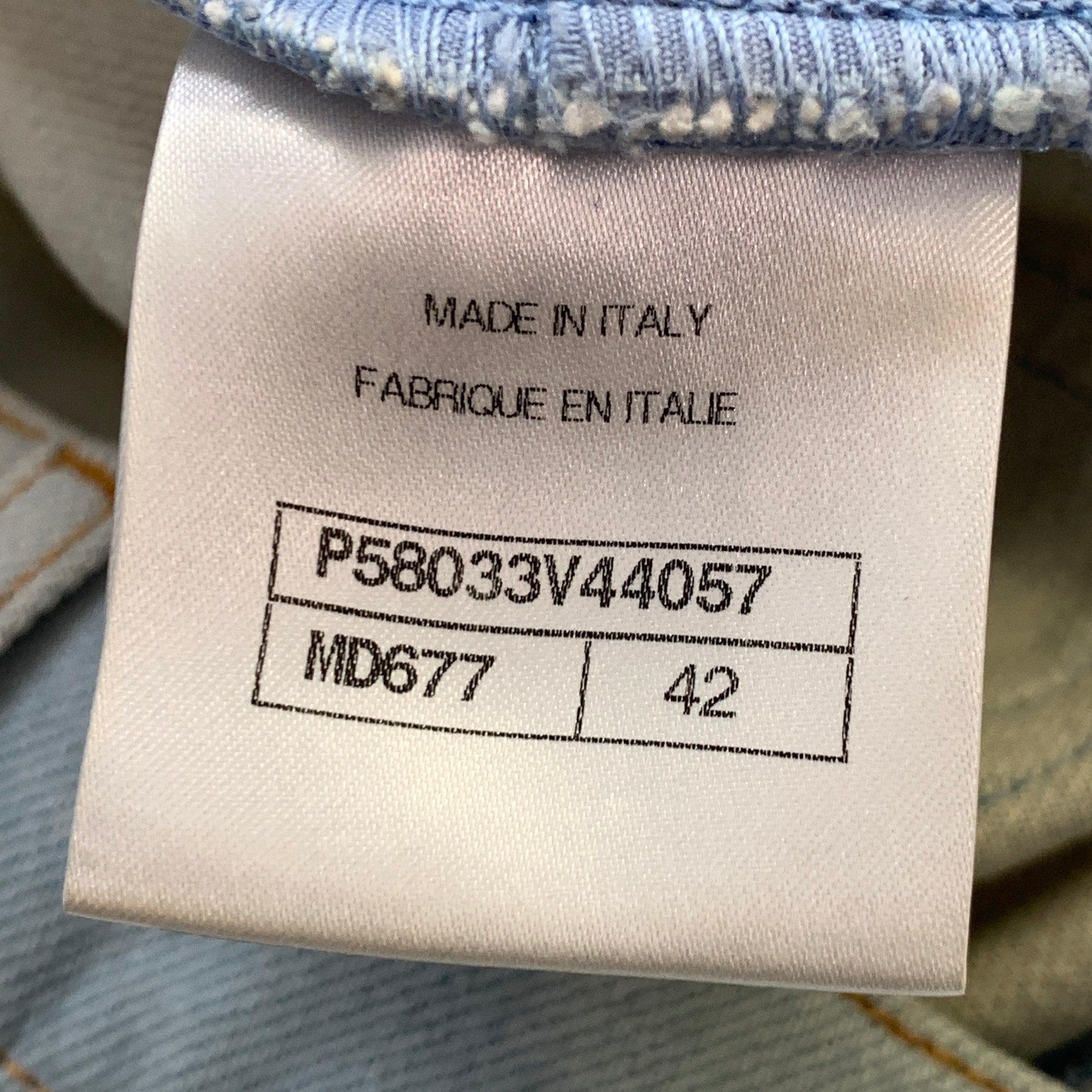 CHANEL Size 10 Blue Grey Cotton Button Up Wide Leg Casual Pants For Sale 1