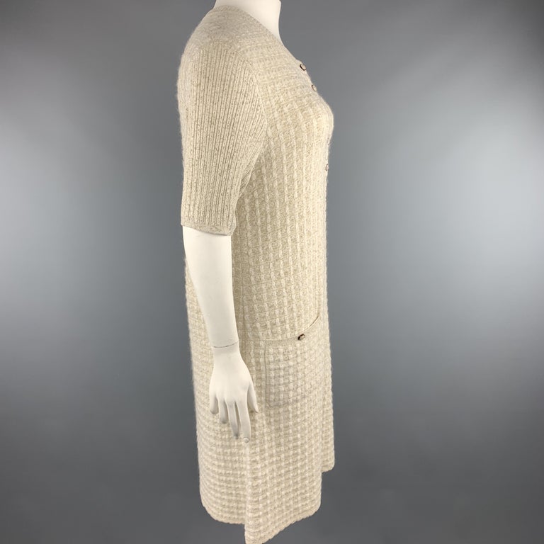 CHANEL Size 14 Silver Knitted Textured Wool Blend Shift Dress main image 0