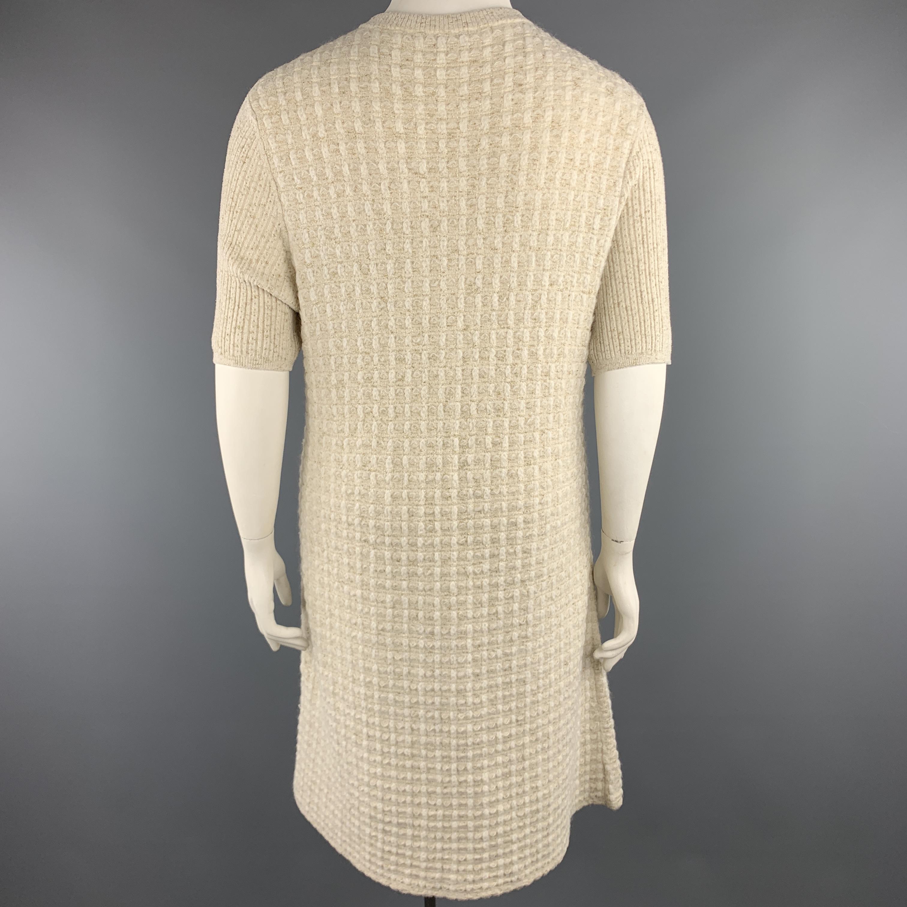 CHANEL Size 10 Cream & Gold Metallic Sparkle Knit Short Sleeve Dress 1