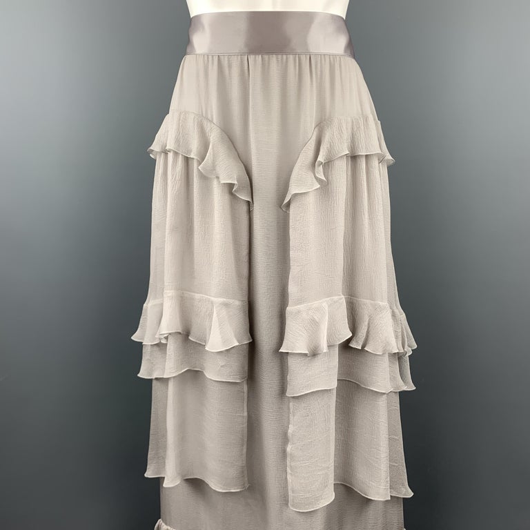 CHANEL Size 10 Grey Silk Chiffon Ruffle 03A A Line Skirt at 1stDibs