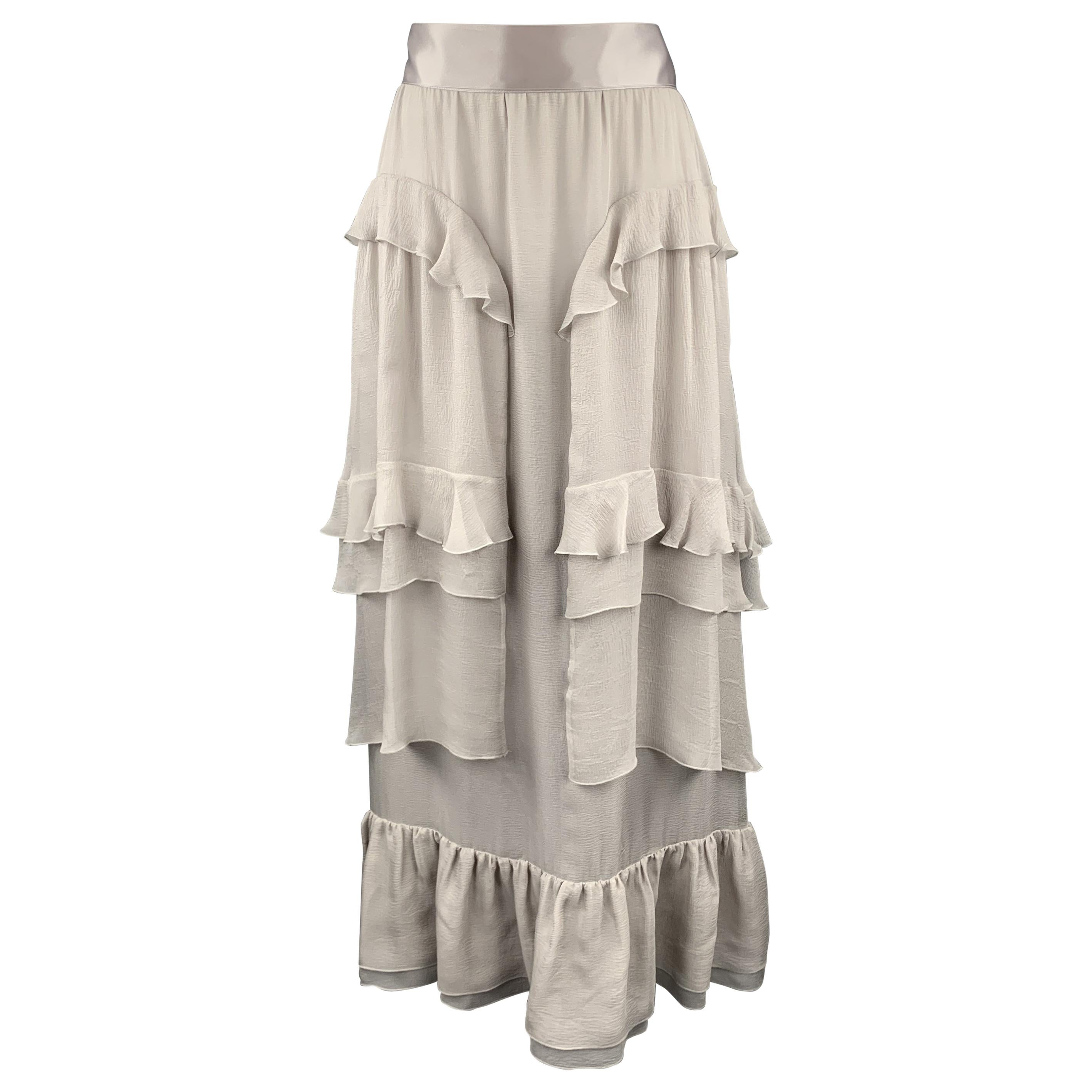 CHANEL Size 10 Grey Silk Chiffon Ruffle 03A A Line Skirt at 1stDibs