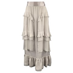 CHANEL Size 10 Grey Silk Chiffon Ruffle 03A A Line Skirt