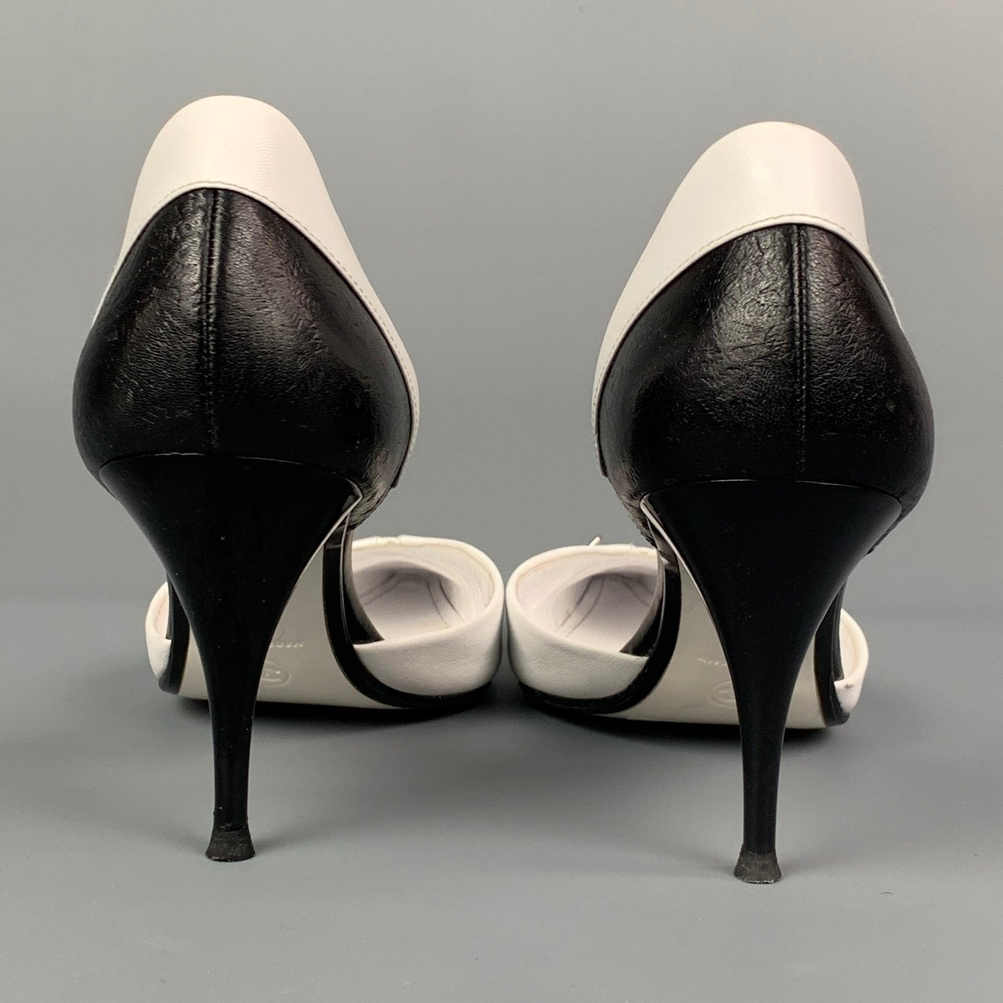CHANEL Size 10 White & Black Two Tone Leather D'Orsay Pumps 1