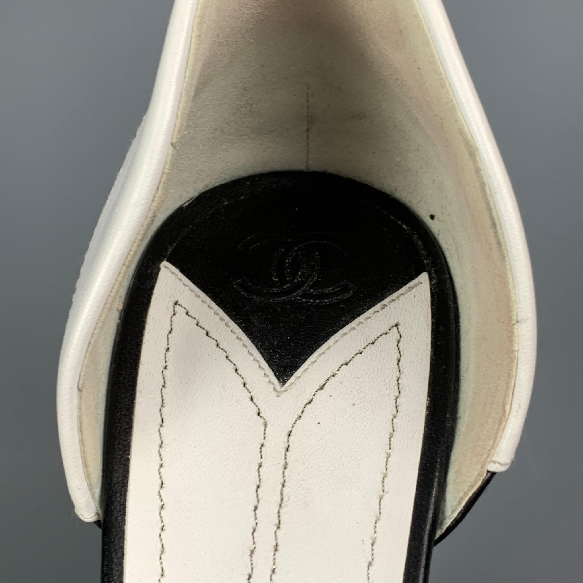 Beige CHANEL Size 10 White & Black Two Tone Leather D'Orsay Pumps