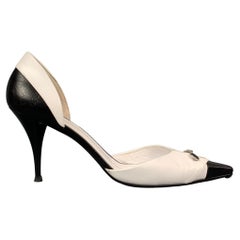 CHANEL Size 10 White & Black Two Tone Leather D'Orsay Pumps