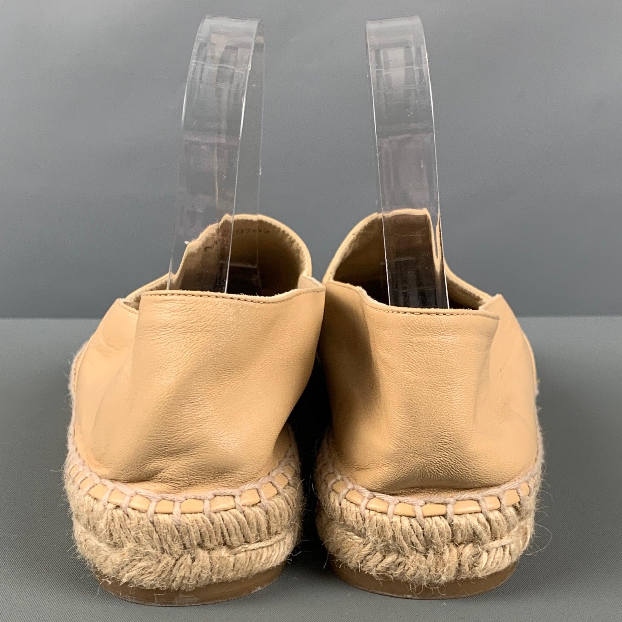 CHANEL Size 11 Beige Black Leather Lamb Skin Espadrille Flats In Good Condition In San Francisco, CA