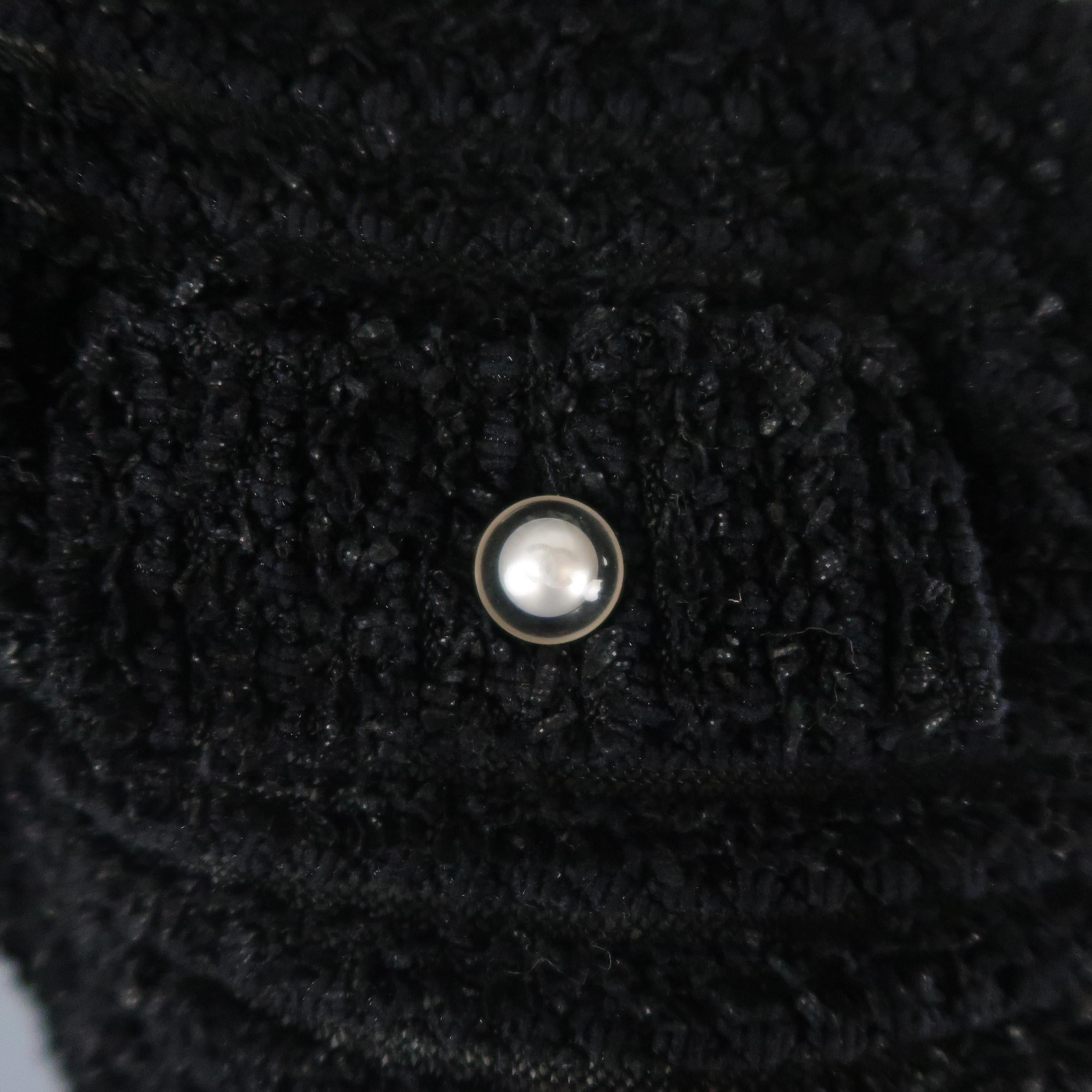 Women's CHANEL Size 14 Black Burbout Stripe Tweed Sleeveless Pocket Dress