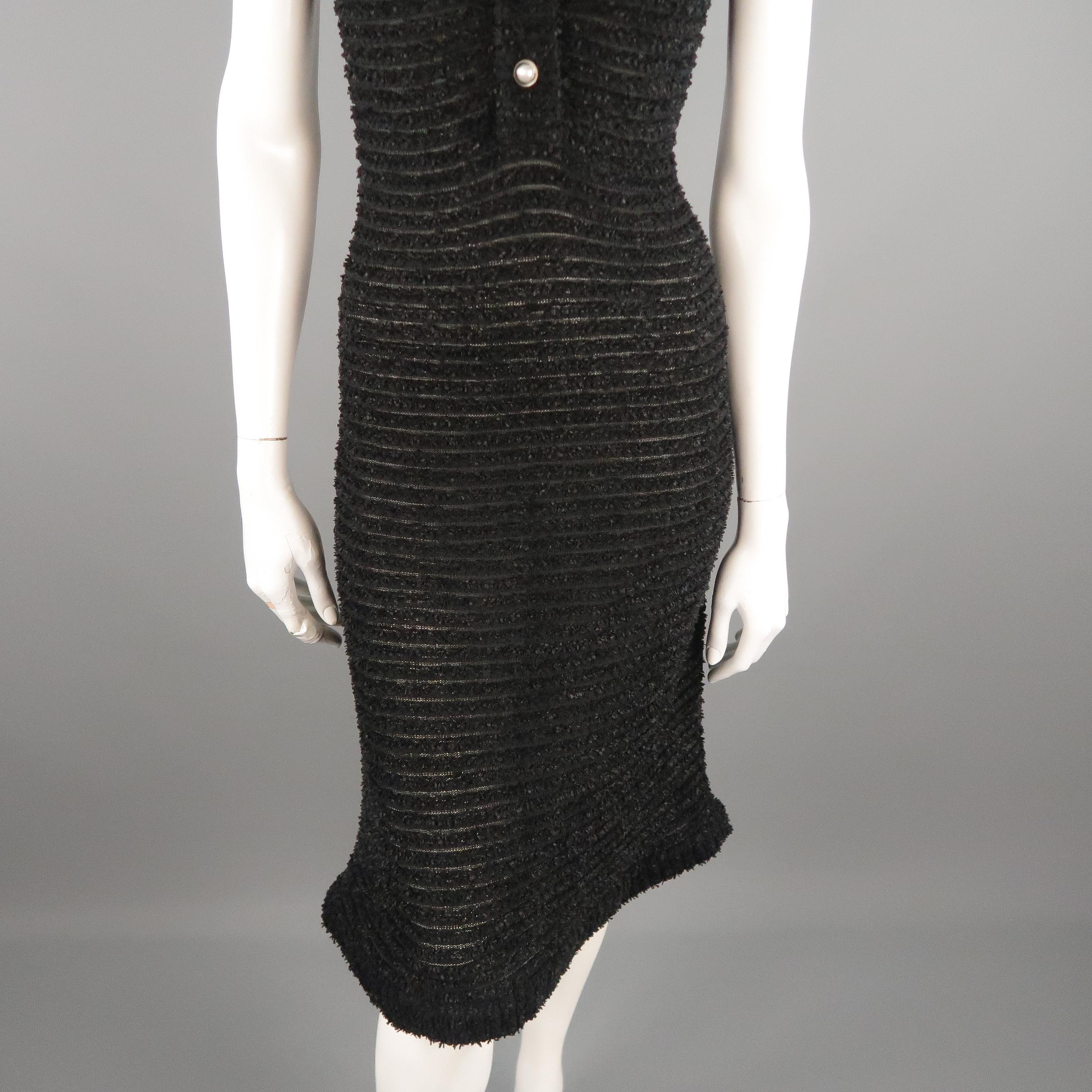 CHANEL Size 14 Black Burbout Stripe Tweed Sleeveless Pocket Dress 1