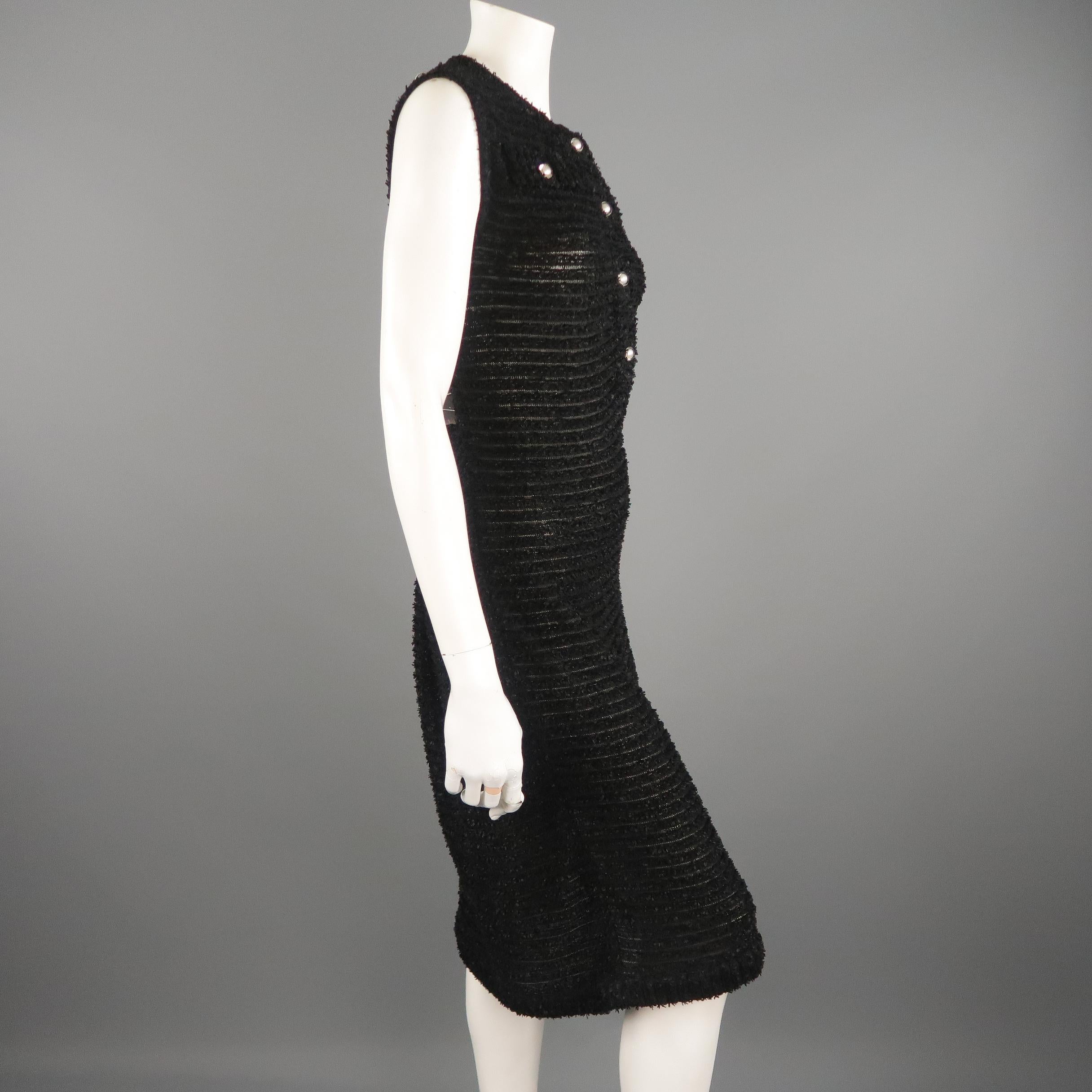 CHANEL Size 14 Black Burbout Stripe Tweed Sleeveless Pocket Dress 2