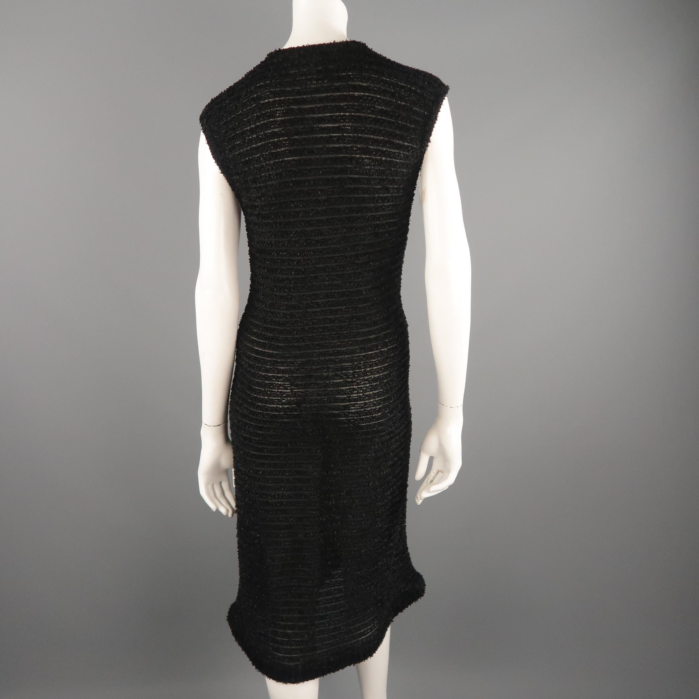 CHANEL Size 14 Black Burbout Stripe Tweed Sleeveless Pocket Dress 3
