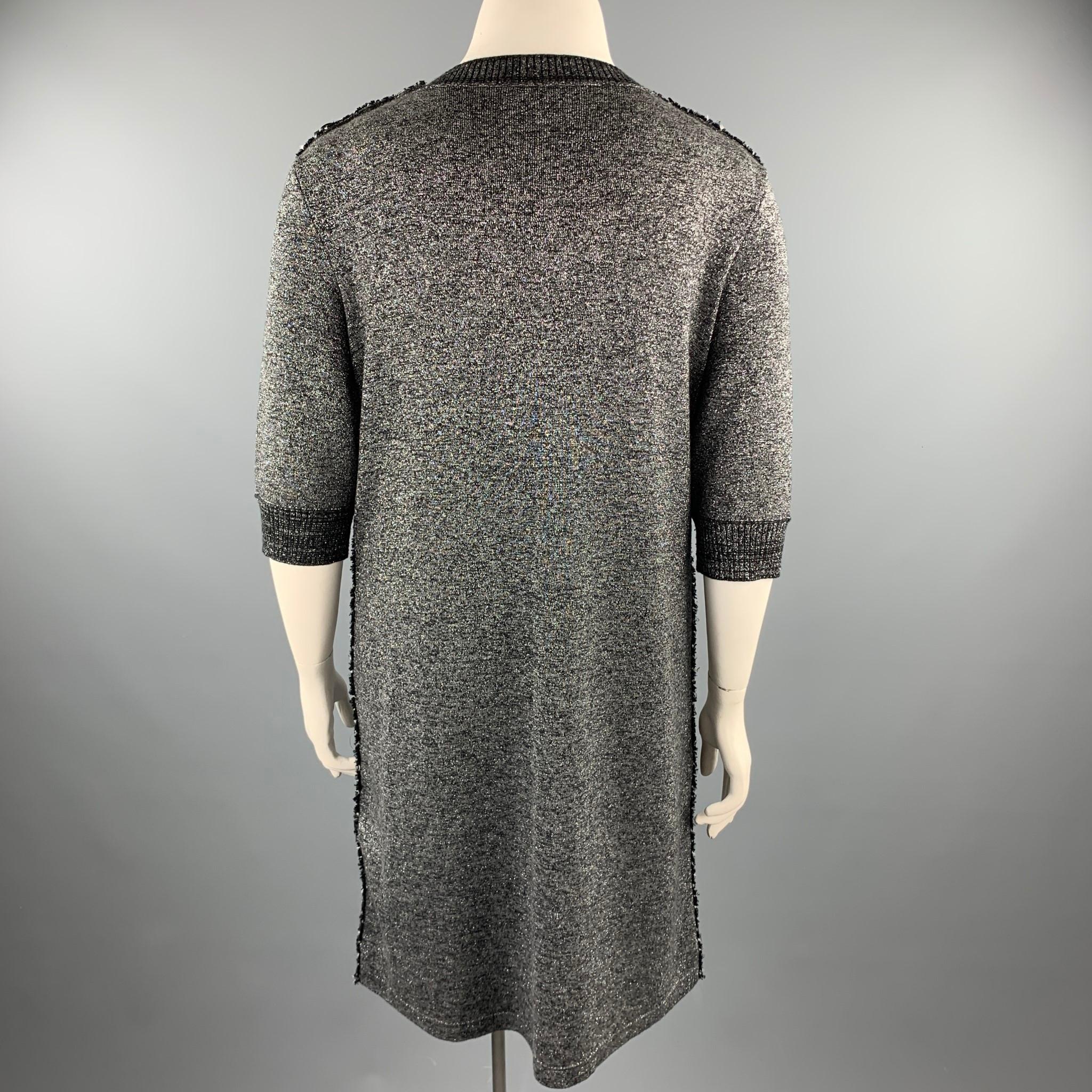 CHANEL Size 14 Silver Knitted Textured Wool Blend Shift Dress In Excellent Condition In San Francisco, CA