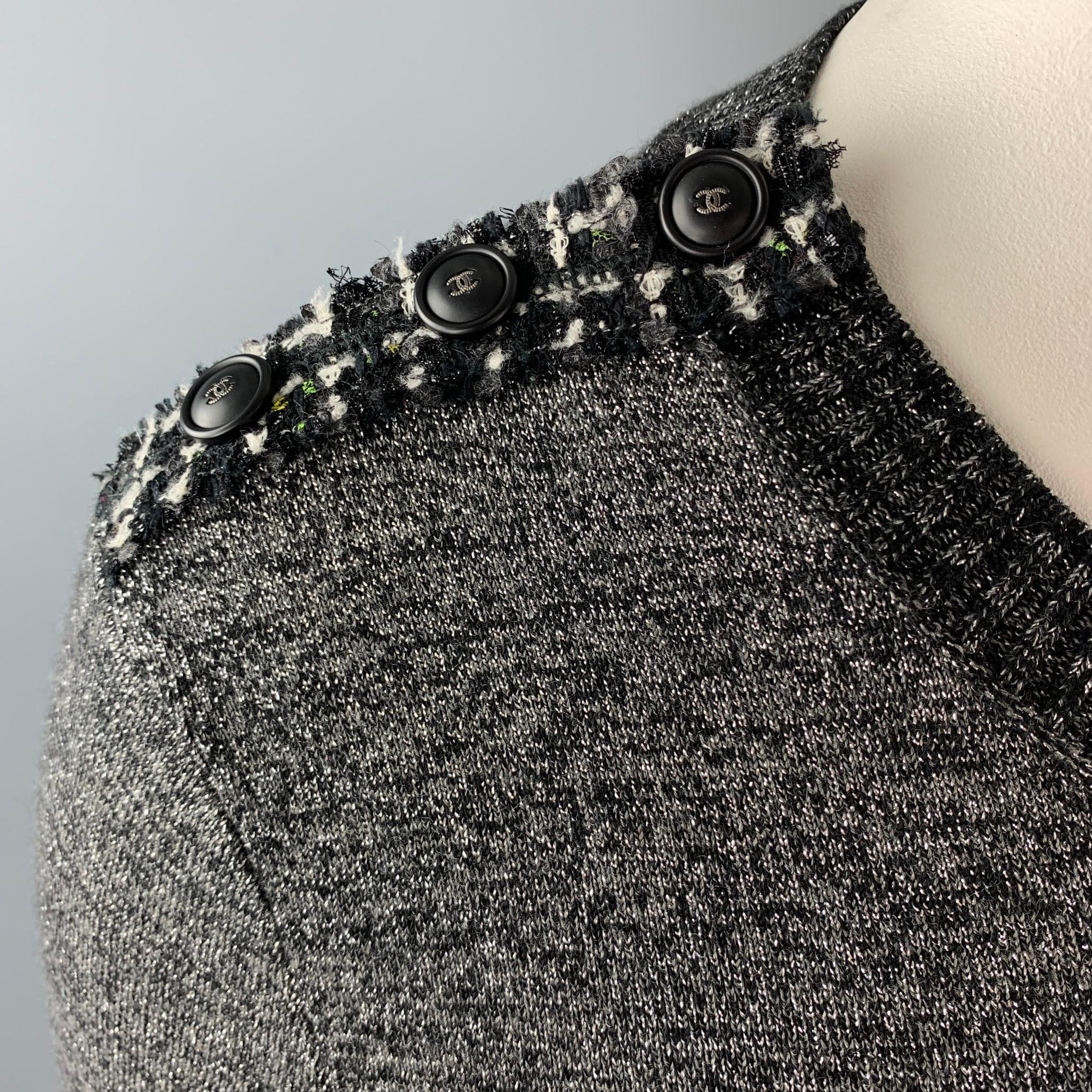 Women's CHANEL Size 14 Silver Knitted Textured Wool Blend Shift Dress
