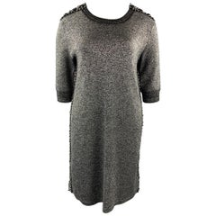 CHANEL Size 14 Silver Knitted Textured Wool Blend Shift Dress