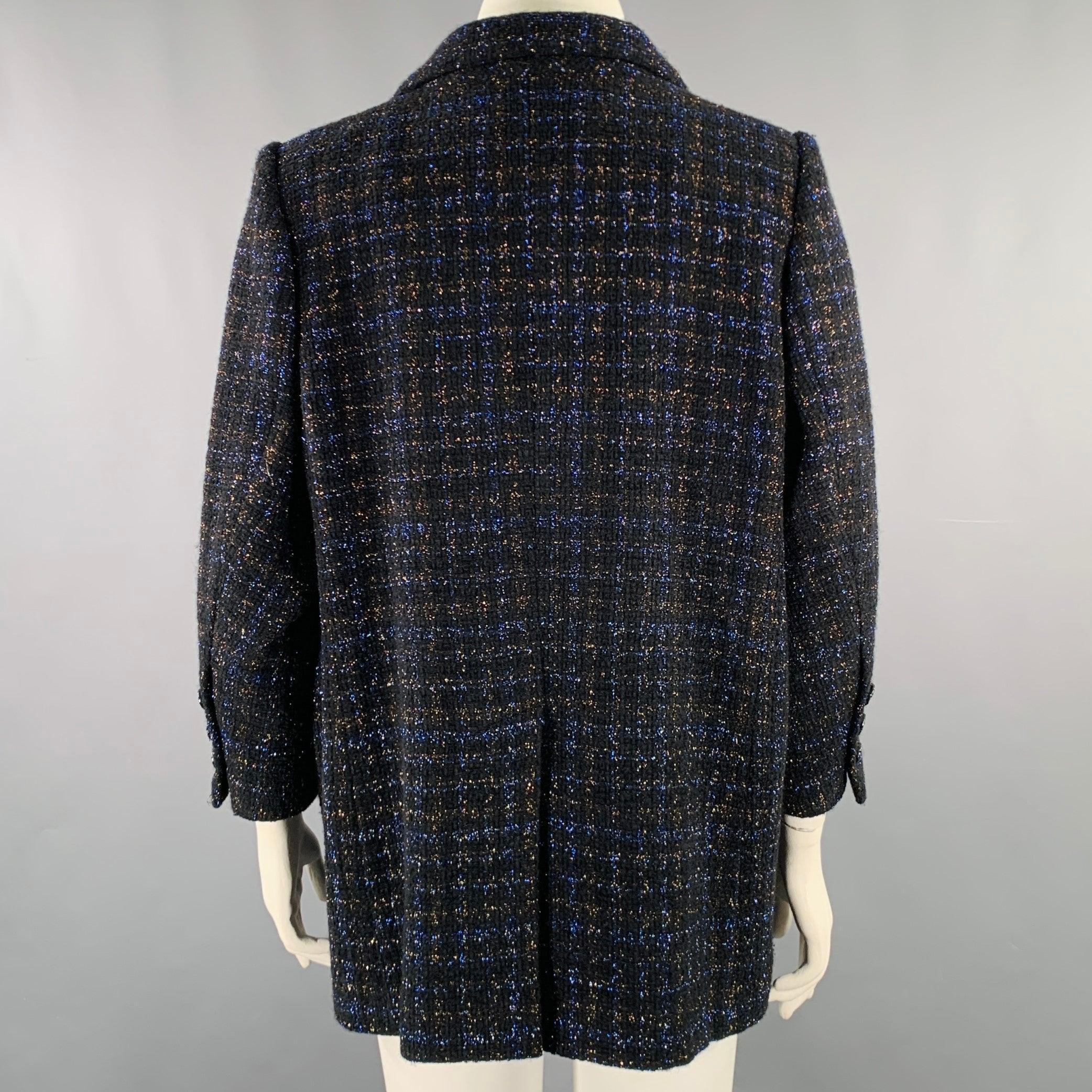 Women's CHANEL Size 18 Black Navy Cotton Blend Shiny 3/4 Sleeves Coat For Sale