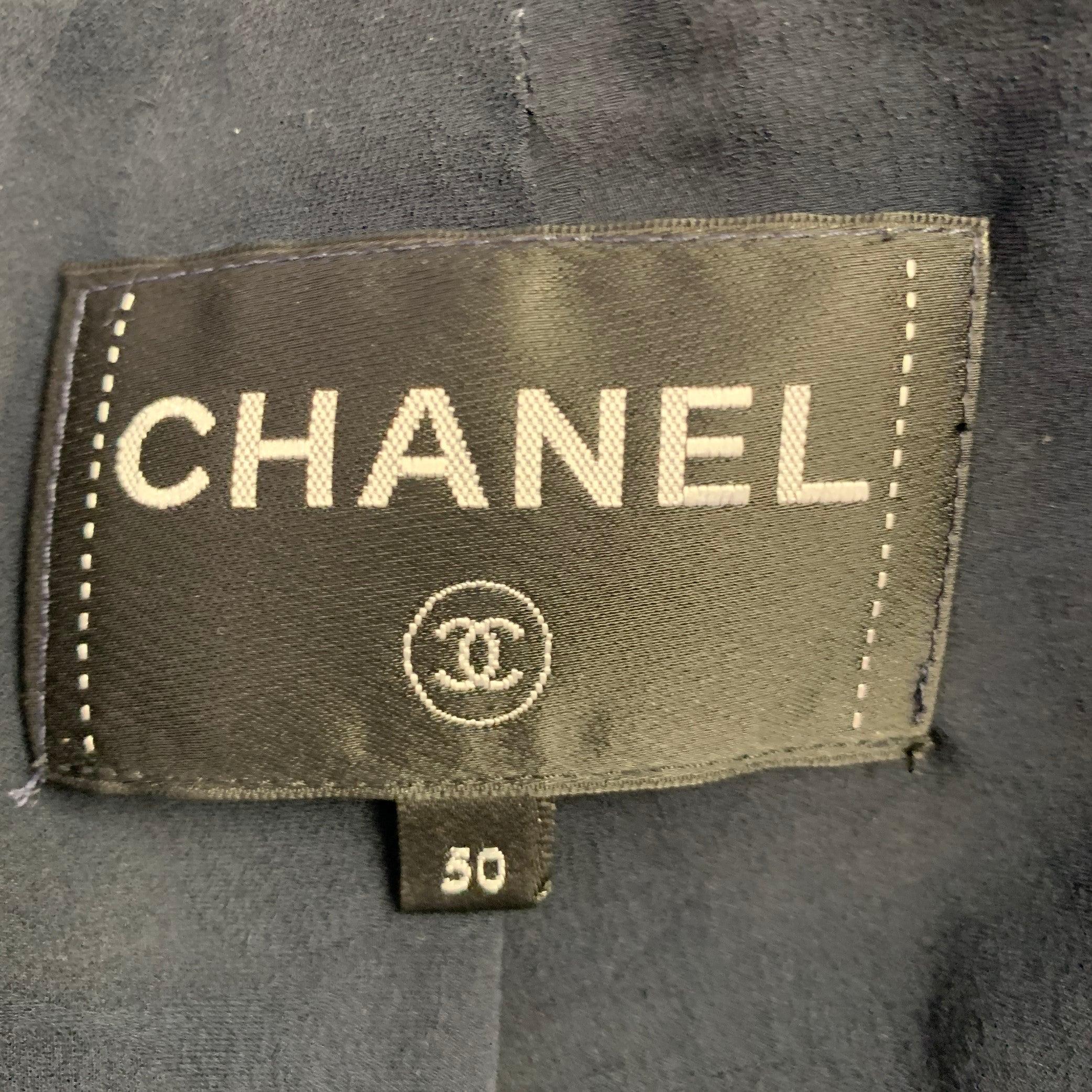 CHANEL Size 18 Black Navy Cotton Blend Shiny 3/4 Sleeves Coat For Sale 1