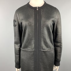 CHANEL Size 18 Black Reversible Laser Cut Mesh Shearling Lamb Skin Coat