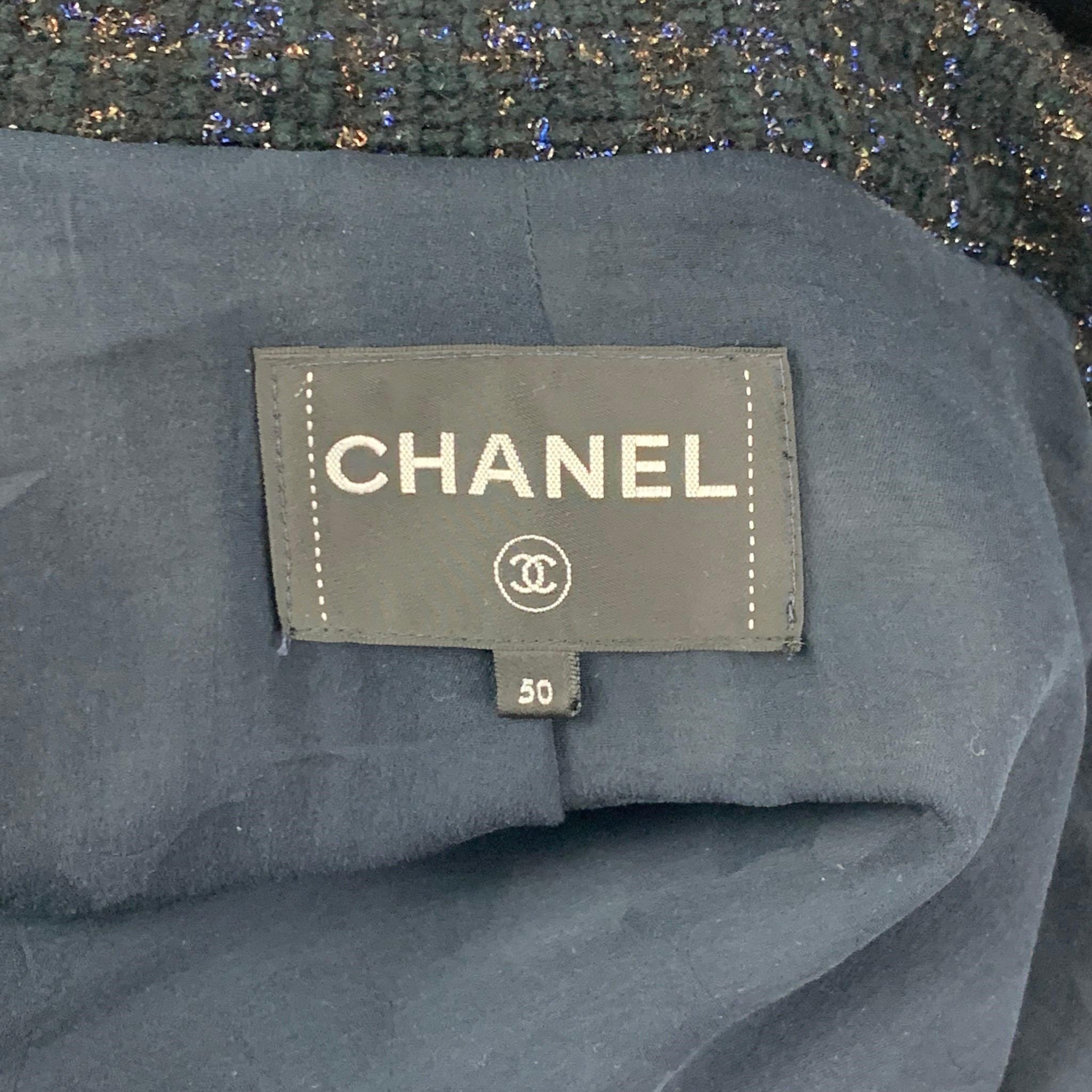CHANEL Size 18 Navy Gold Cotton Blend Metallic Single Breasted Coat 3
