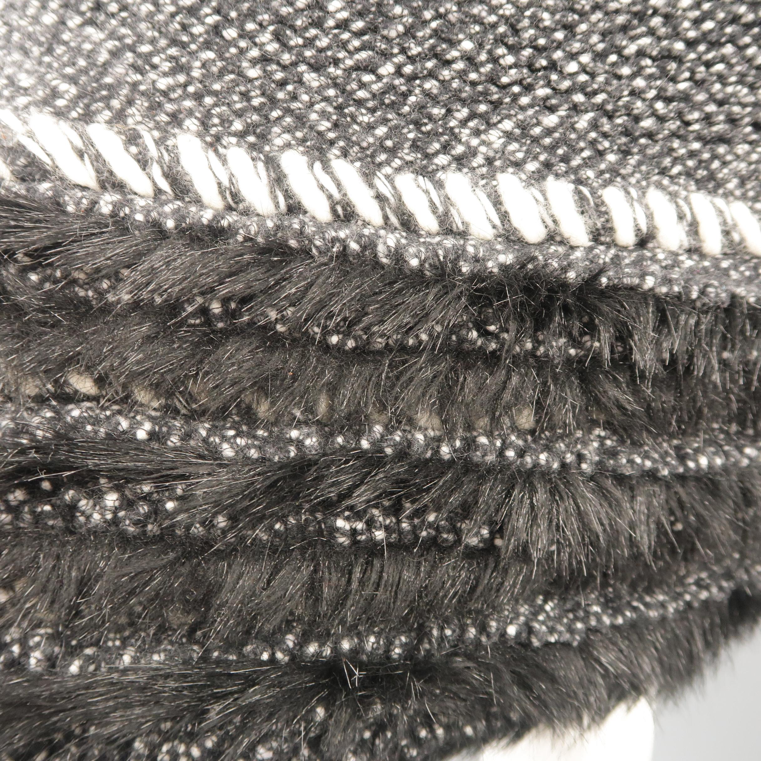 CHANEL Dress - F/W 2010 - Size 2 Black & Cream Cashmere, Woven Tweed Fur Trim 1