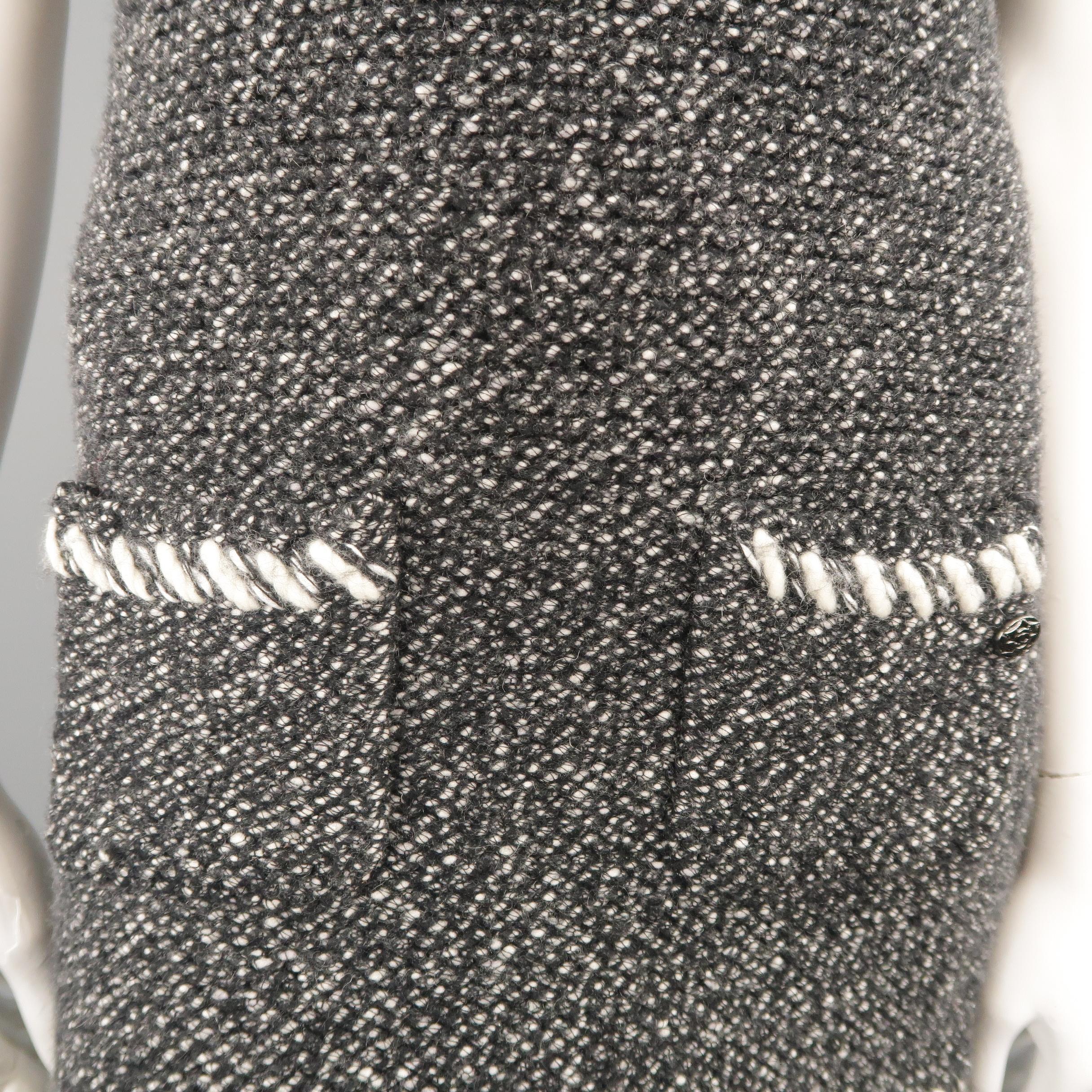 CHANEL Dress - F/W 2010 - Size 2 Black & Cream Cashmere, Woven Tweed Fur Trim 2