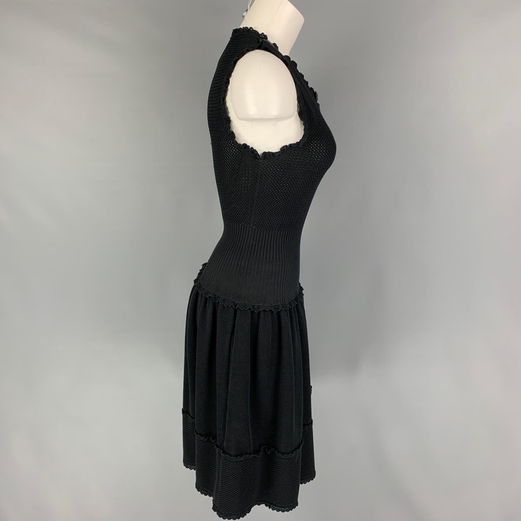 CHANEL Size 2 Black Knitted Cotton Textured Sleeveless Dress 1